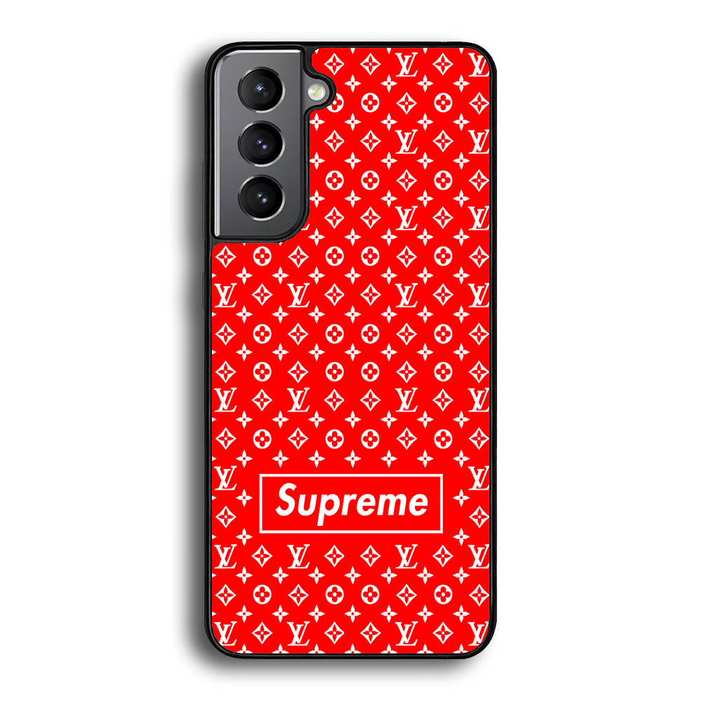 Louis Vuitton X Supreme Red Background Samsung Galaxy S21 Case-Rubber Black (2D Case)-Oxvistore