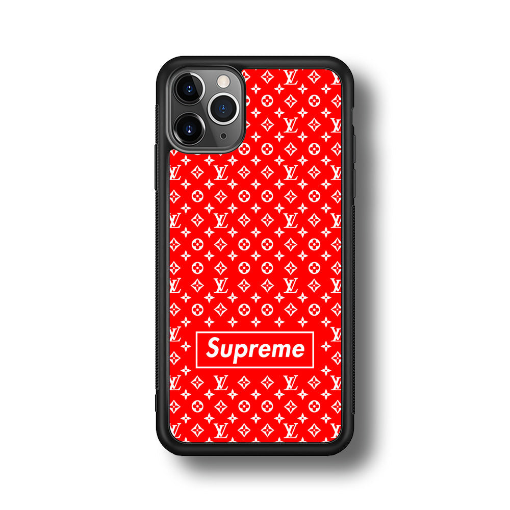 Louis Vuitton X Supreme Red Background iPhone 11 Pro Max Case-Rubber Black (2D Case)-Oxvistore