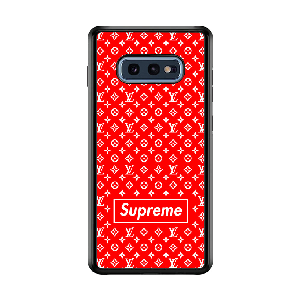 Louis Vuitton X Supreme Red Background Samsung Galaxy S10E Case-Rubber Black (2D Case)-Oxvistore