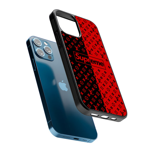 Louis Vuitton X Supreme Red Black 2D Rubber Phone Case-Oxvistore