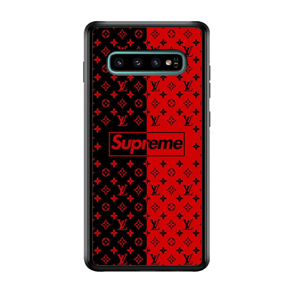 Louis Vuitton X Supreme Red Black Samsung Galaxy S10 Plus Case-Rubber Black (2D Case)-Oxvistore