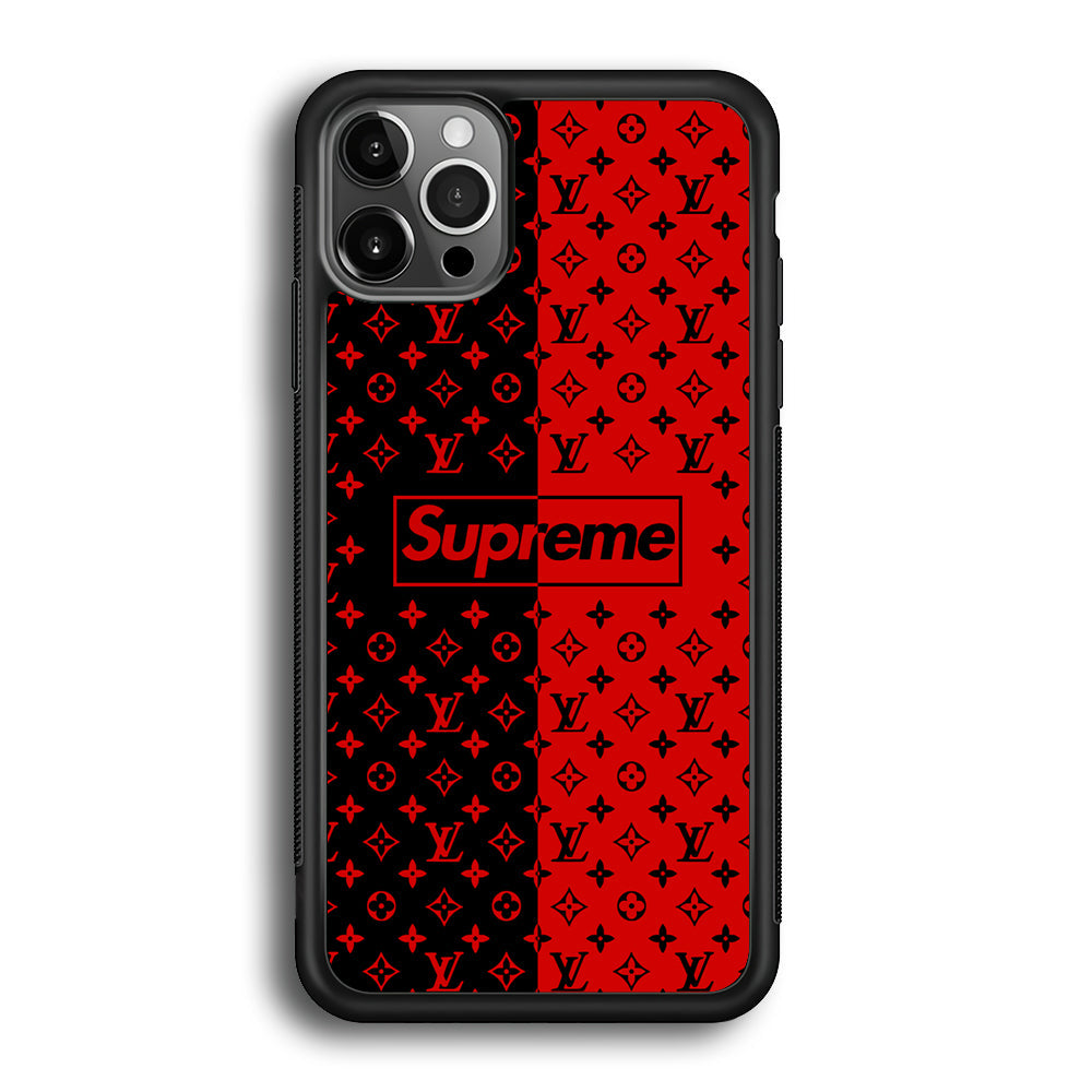 Louis Vuitton X Supreme Red Black iPhone 12 Pro Max Case-Rubber Black (2D Case)-Oxvistore