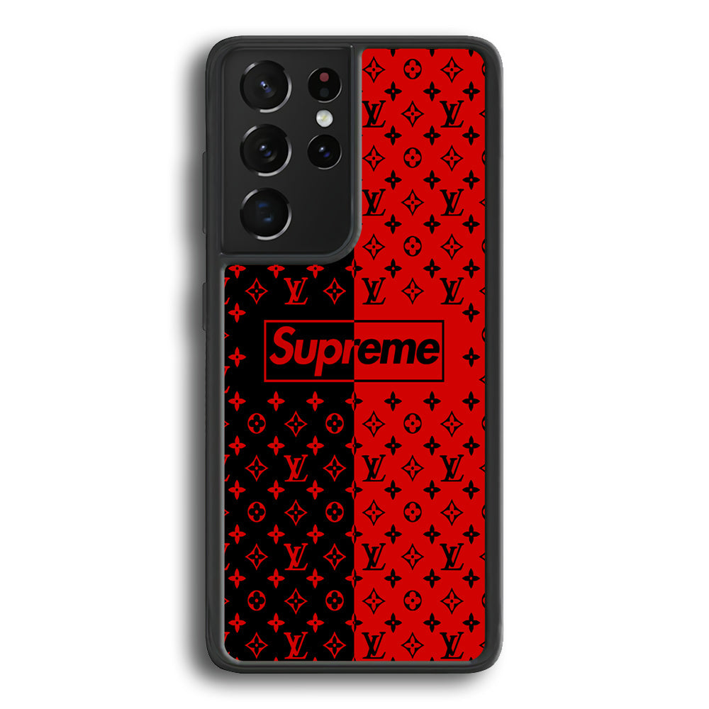 Louis Vuitton X Supreme Red Black Samsung Galaxy S22 Ultra Case-Rubber Black (2D Case)-Oxvistore