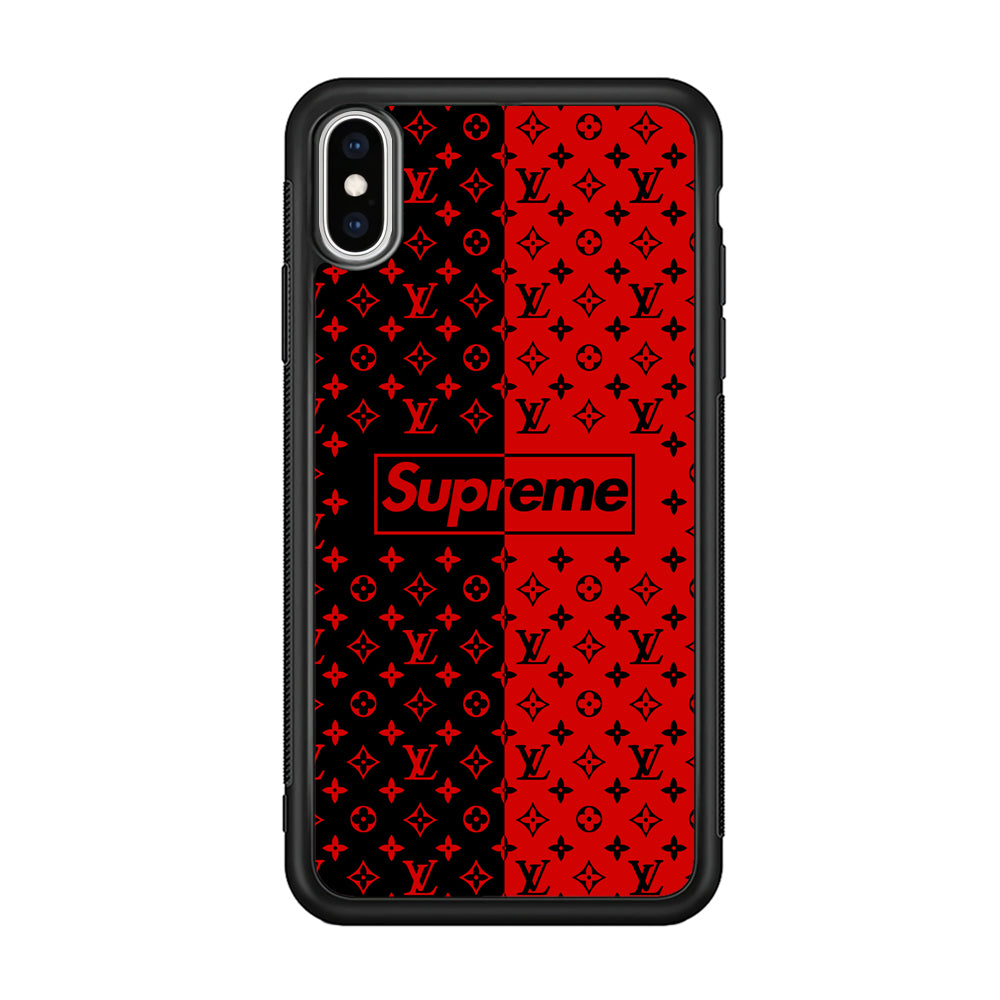 Louis Vuitton X Supreme Red Black iPhone X Case-Rubber Black (2D Case)-Oxvistore