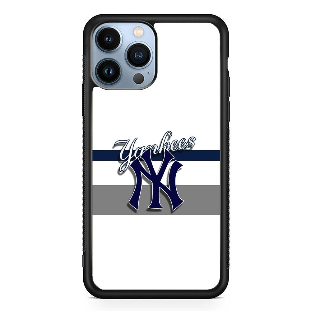 MLB New York Yankees White Jersey iPhone 14 Pro Max Case-Rubber Black (2D Case)-Oxvistore