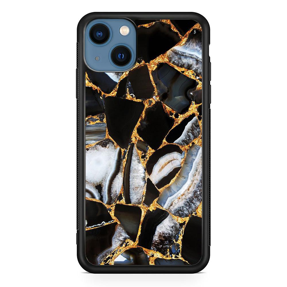 Marble Gold Paste iPhone 13 Case-Rubber White (2D Case)-Oxvistore