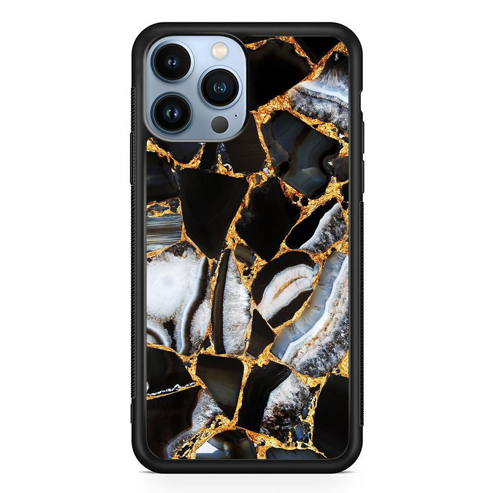 Marble Gold Paste iPhone 13 Pro Case-Rubber White (2D Case)-Oxvistore