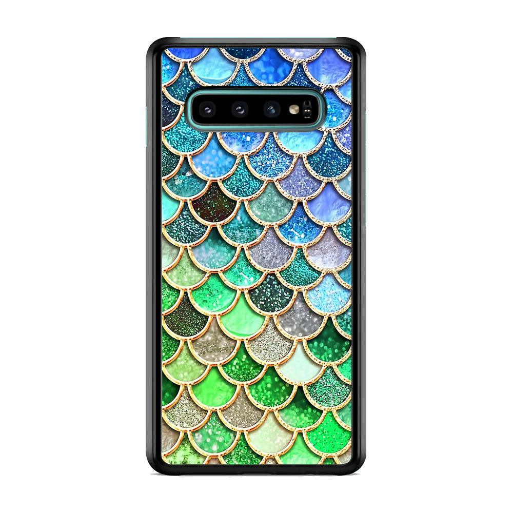 Mermaid Blue Green Shiny Shell Samsung Galaxy S10 Case-Rubber Black (2D Case)-Oxvistore