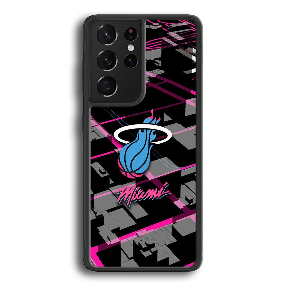 Miami Heat Light of Town Samsung Galaxy S21 Ultra Case-Rubber Black (2D Case)-Oxvistore
