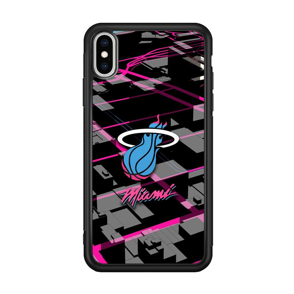 Miami Heat Light of Town iPhone XS Case-Rubber Black (2D Case)-Oxvistore