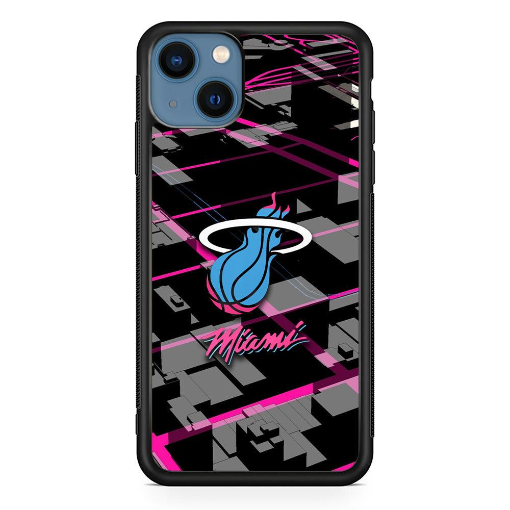 Miami Heat Light of Town iPhone 15 Case-Rubber Black (2D Case)-Oxvistore