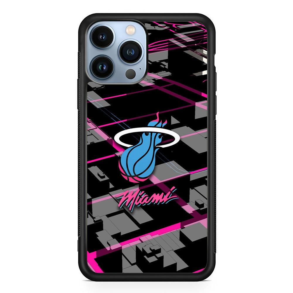 Miami Heat Light of Town iPhone 14 Pro Max Case-Rubber Black (2D Case)-Oxvistore