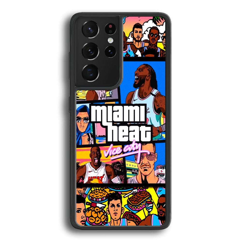 Miami Heat Star of Vice City Samsung Galaxy S24 Ultra Case-Rubber Black (2D Case)-Oxvistore