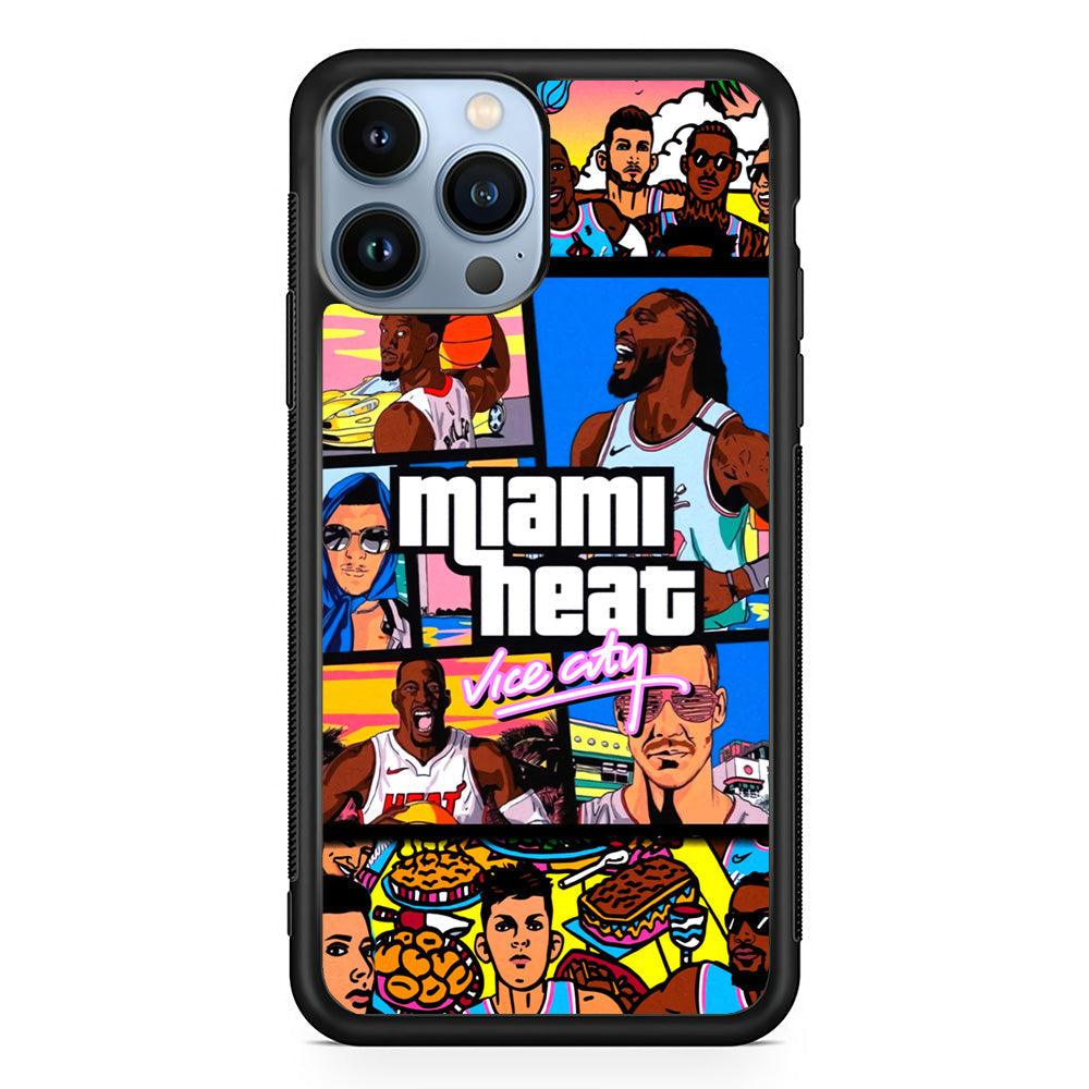 Miami Heat Star of Vice City iPhone 15 Pro Max Case-Rubber Black (2D Case)-Oxvistore