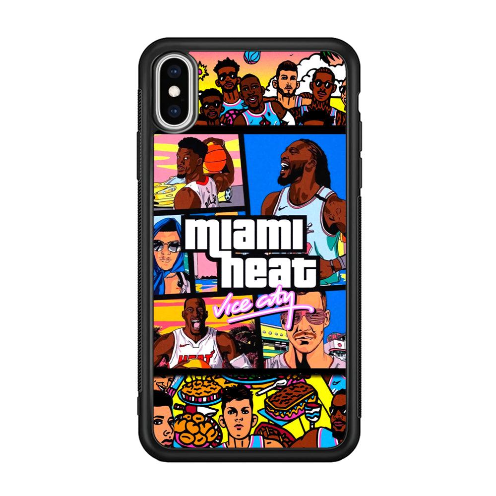 Miami Heat Star of Vice City iPhone XS Case-Rubber Black (2D Case)-Oxvistore