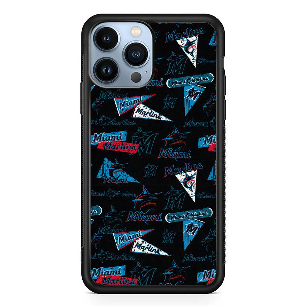 Miami Marlins Pattern 2D Rubber Phone Case-Black-Oxvistore