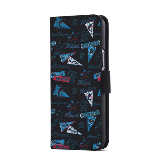Miami Marlins Pattern Flip Wallet Phone Case-Oxvistore