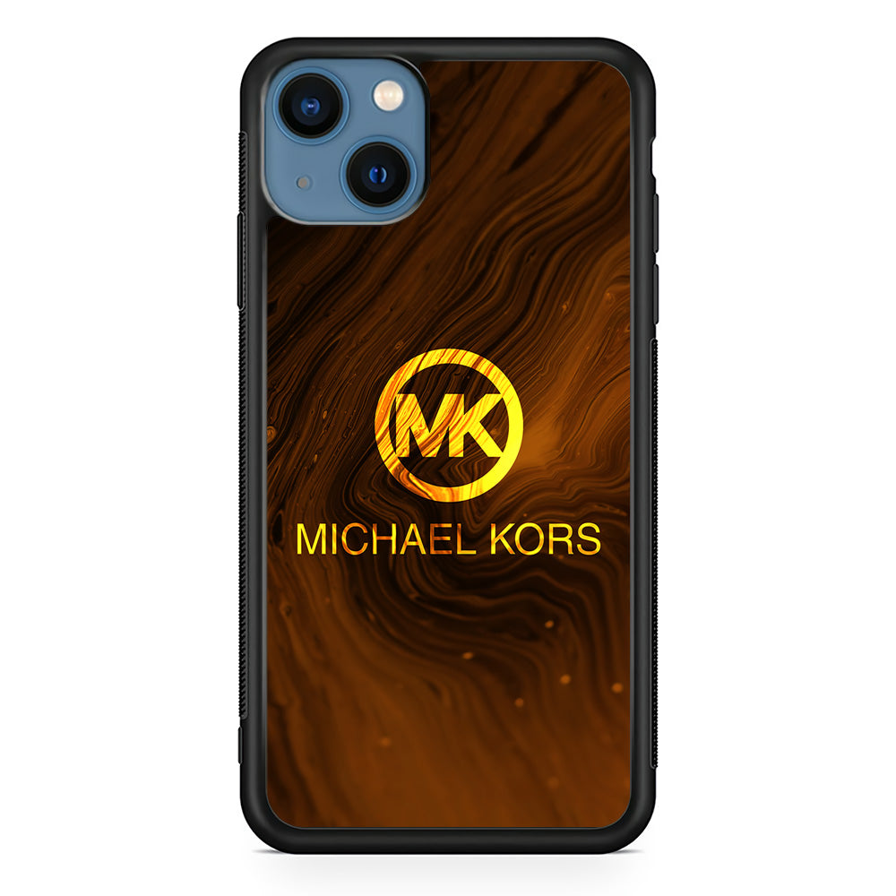 Michael Kors Brown Abstract iPhone 15 Case-Rubber Black (2D Case)-Oxvistore
