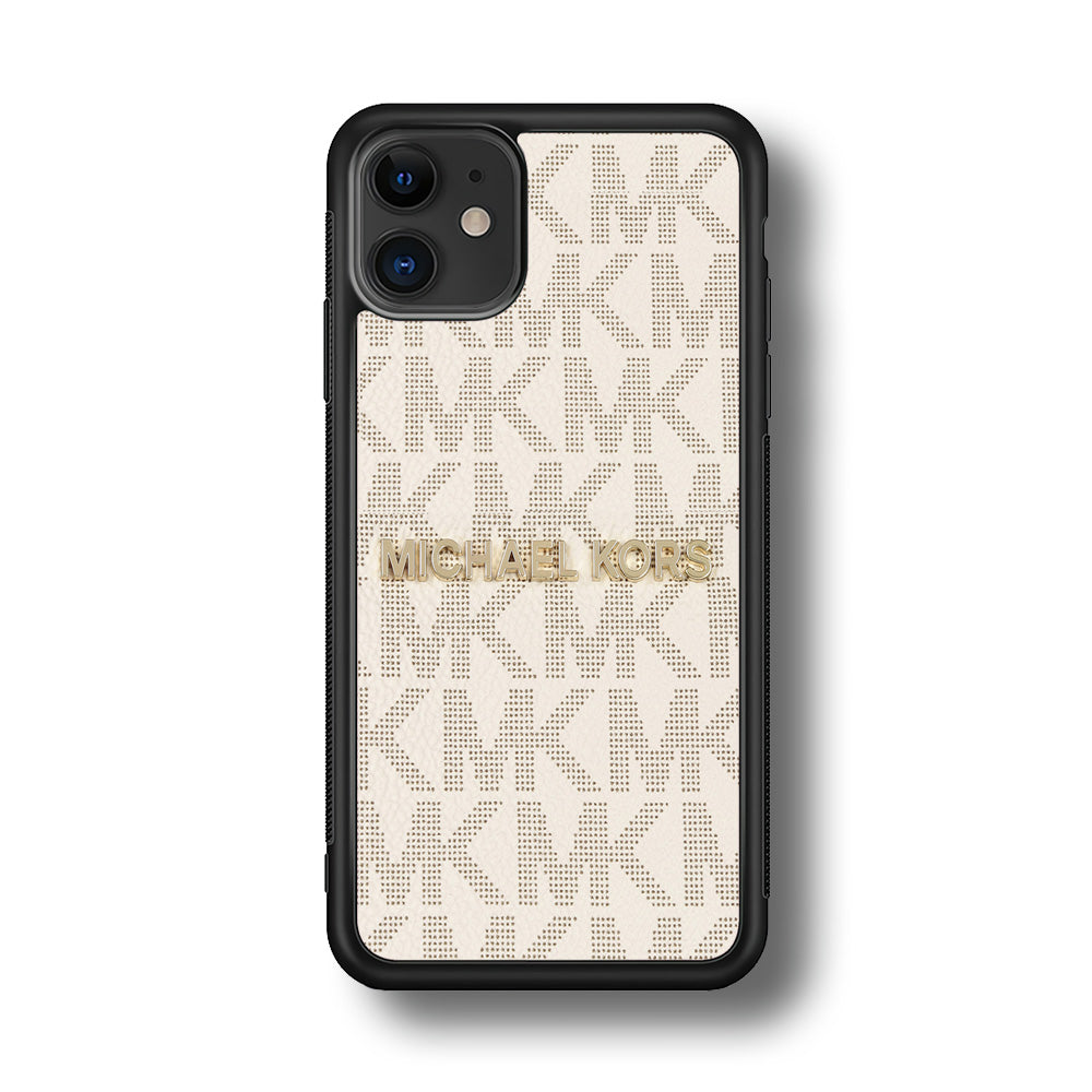 Michael Kors White Pattern iPhone 12 Case-Rubber Black (2D Case)-Oxvistore