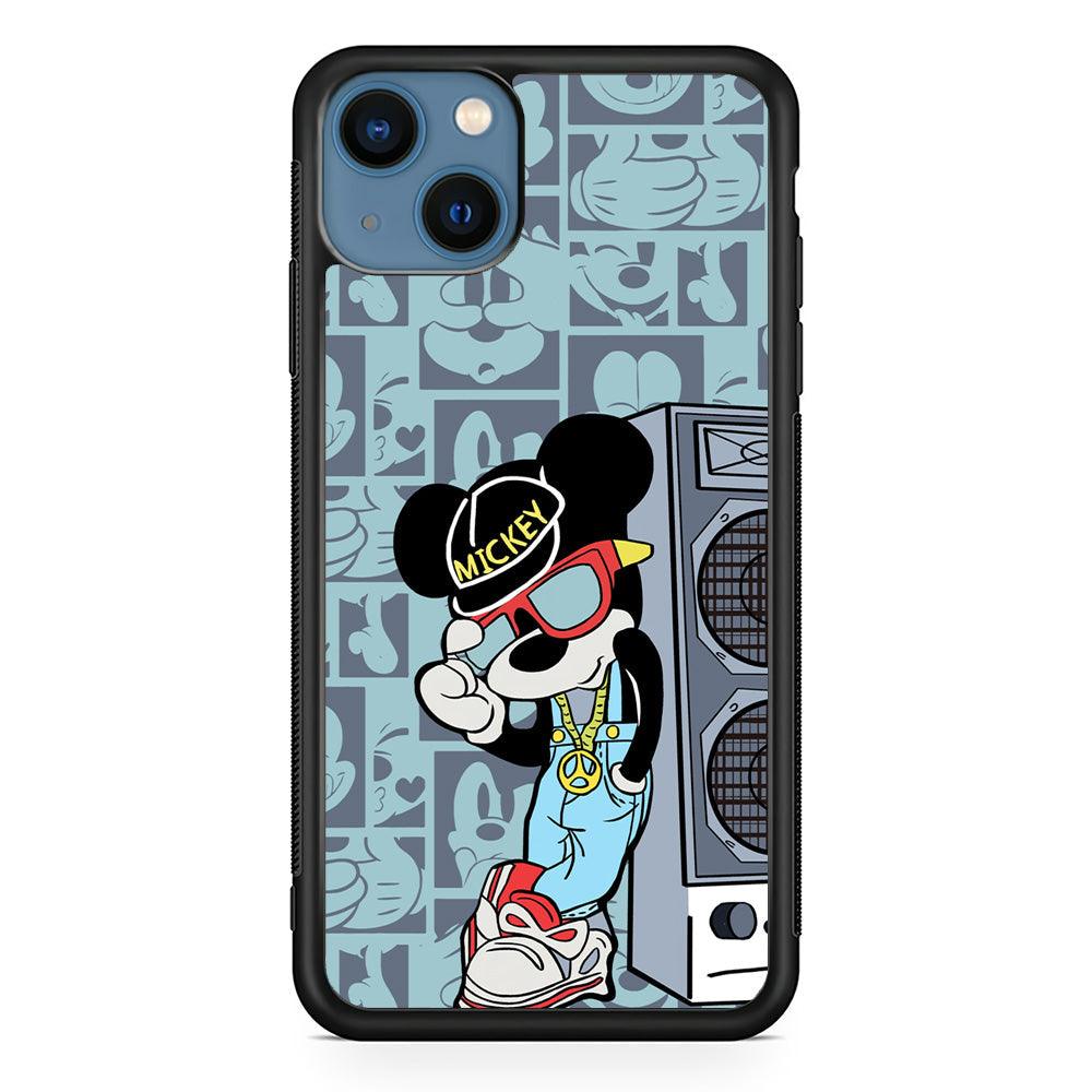 Mickey Mouse Peace and Cool iPhone 14 Case-Rubber Black (2D Case)-Oxvistore