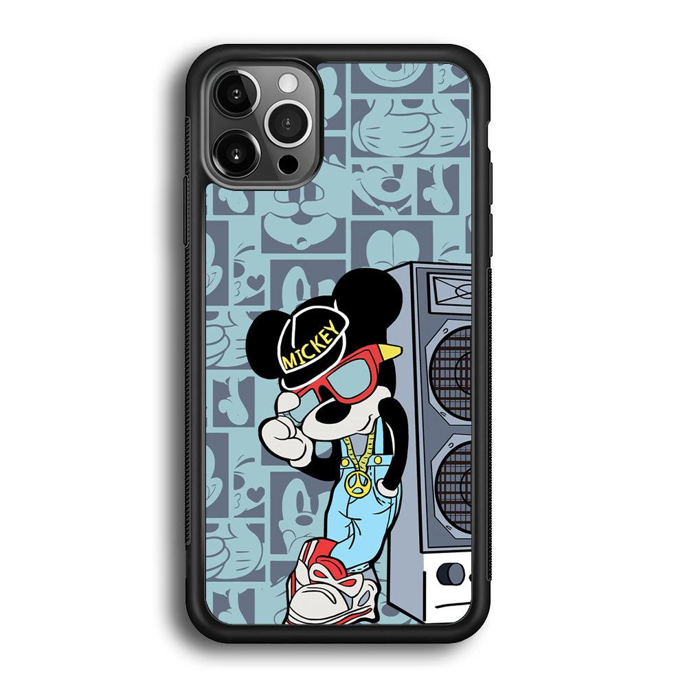 Mickey Mouse Peace and Cool iPhone 12 Pro Max Case-Rubber Black (2D Case)-Oxvistore