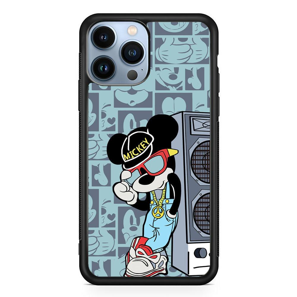 Mickey Mouse Peace and Cool iPhone 14 Pro Max Case-Rubber Black (2D Case)-Oxvistore