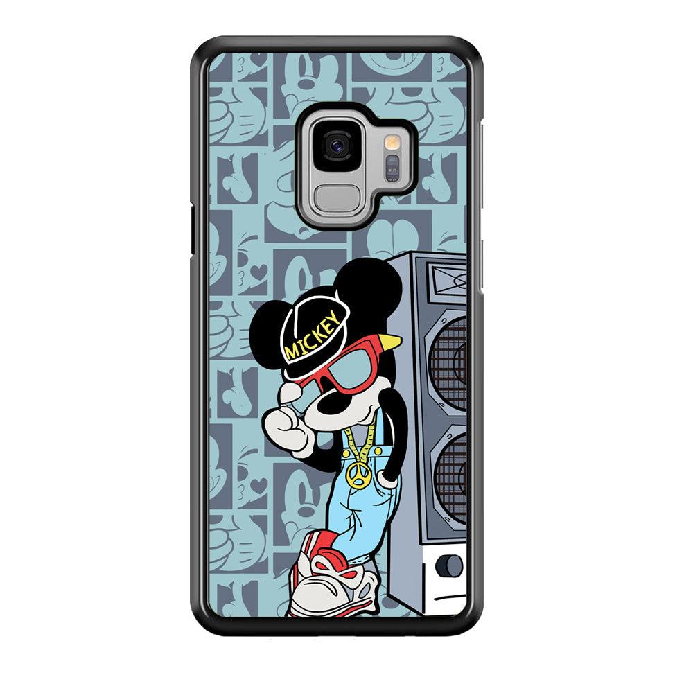 Mickey Mouse Peace and Cool Samsung Galaxy S9 Case-Rubber Black (2D Case)-Oxvistore