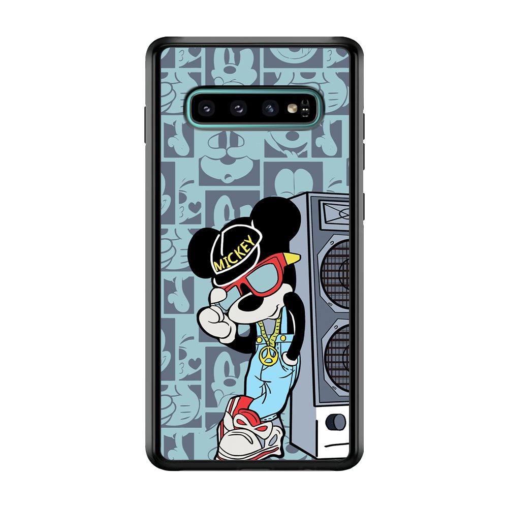 Mickey Mouse Peace and Cool Samsung Galaxy S10 Plus Case-Rubber Black (2D Case)-Oxvistore