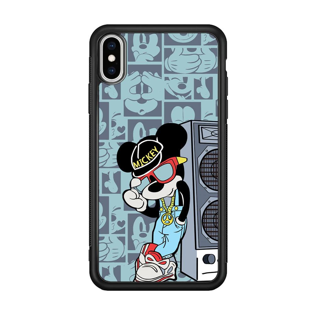 Mickey Mouse Peace and Cool iPhone XS Case-Rubber Black (2D Case)-Oxvistore