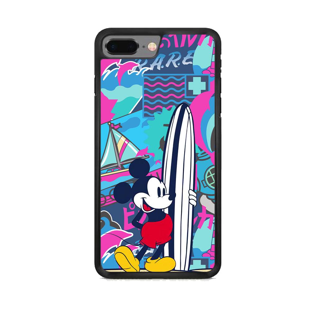 Mickey Surf Board iPhone 8 Plus Case-Rubber Black (2D Case)-Oxvistore