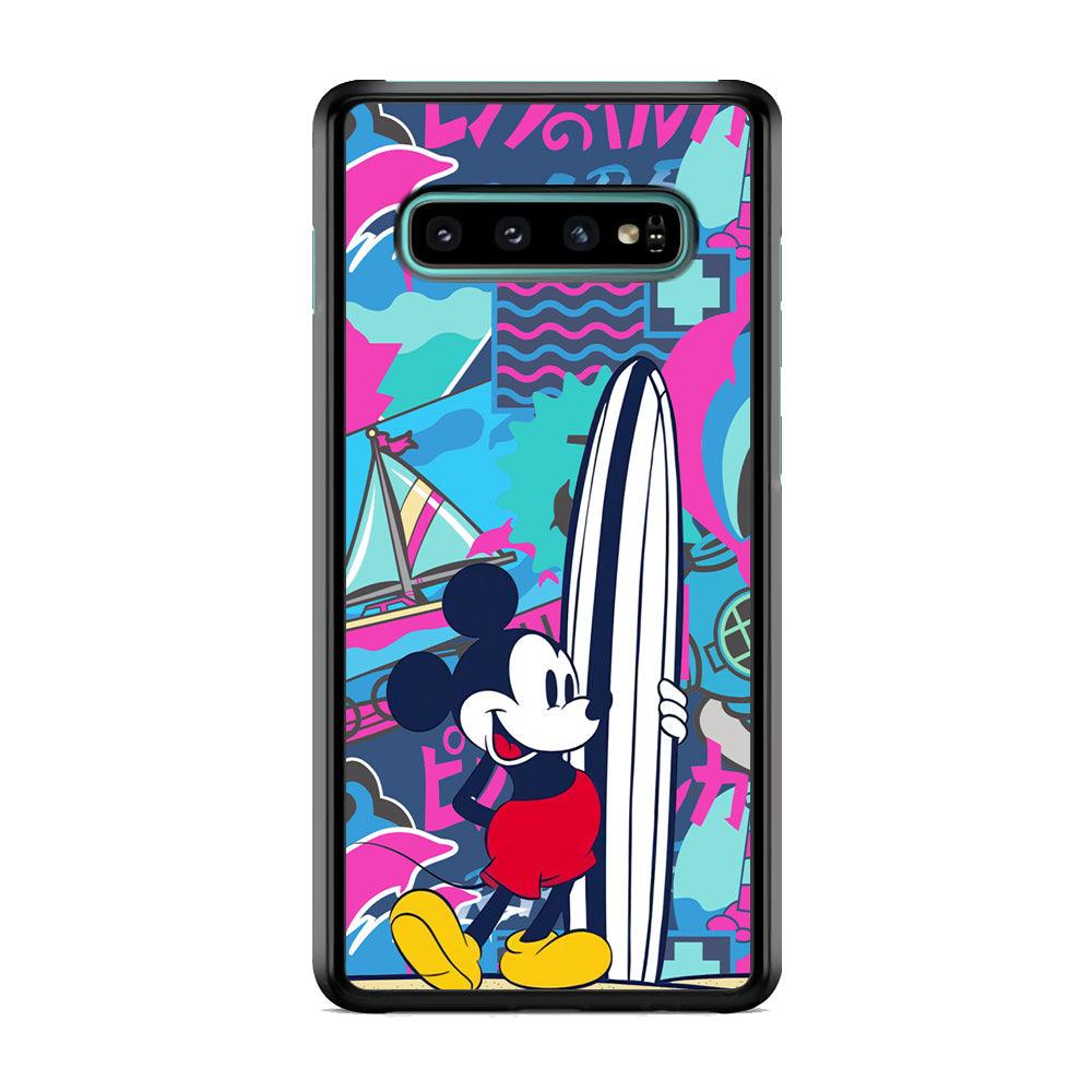 Mickey Surf Board Samsung Galaxy S10 Plus Case-Rubber Black (2D Case)-Oxvistore