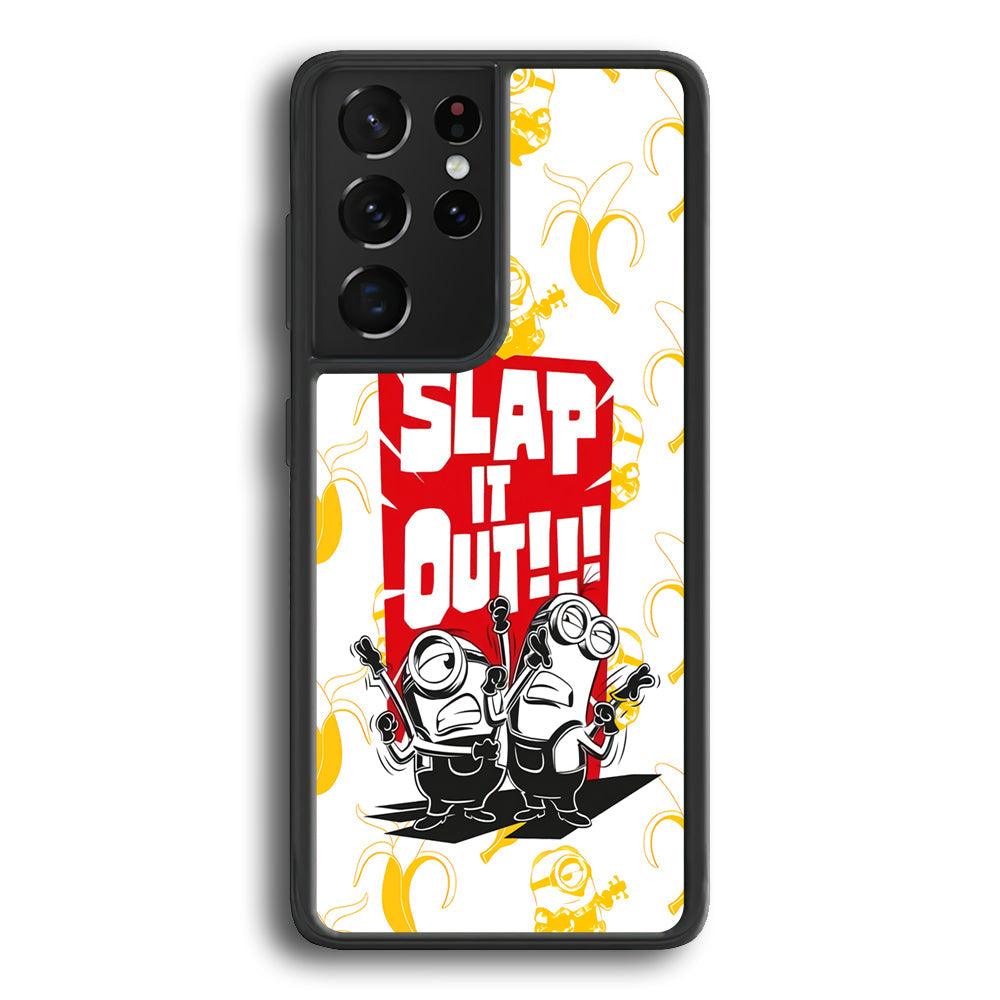 Minions Slap It Out Samsung Galaxy S21 Ultra Case-Rubber Black (2D Case)-Oxvistore