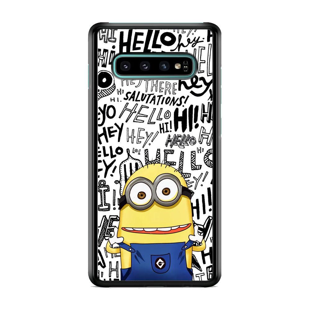 Minions Hail Word Samsung Galaxy S10 Case-Rubber White (2D Case)-Oxvistore