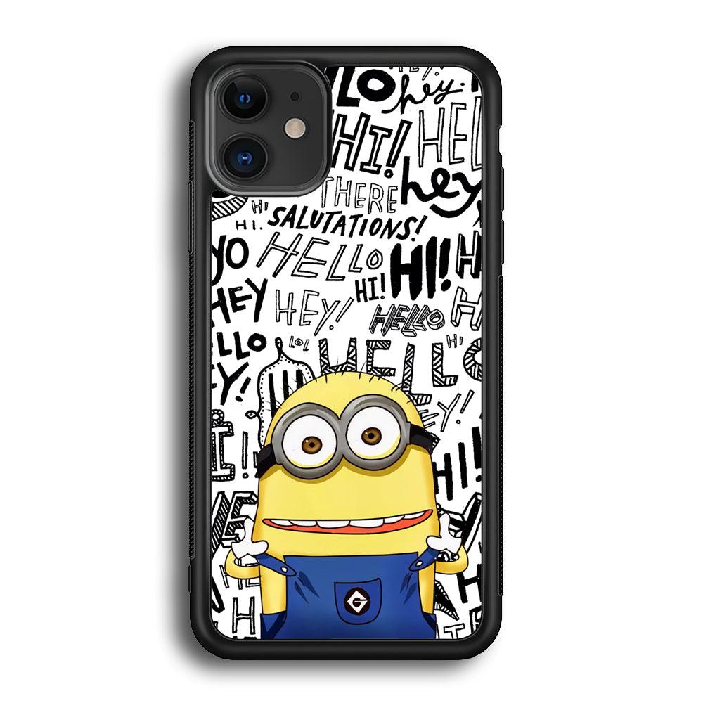 Minions Hail Word iPhone 12 Case-Rubber Black (2D Case)-Oxvistore