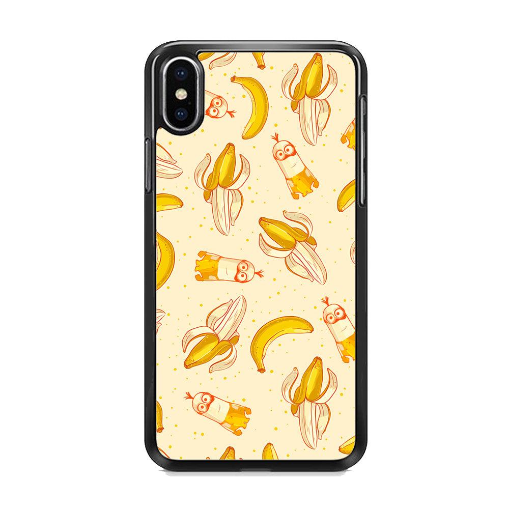Minions and Banana Patern iPhone XS MAX Case-Rubber Black (2D Case)-Oxvistore