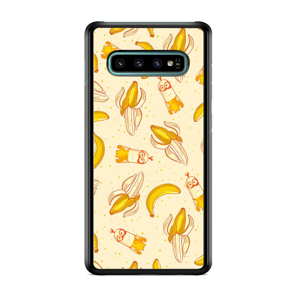 Minions and Banana Patern Samsung Galaxy S10 Plus Case-Rubber Black (2D Case)-Oxvistore