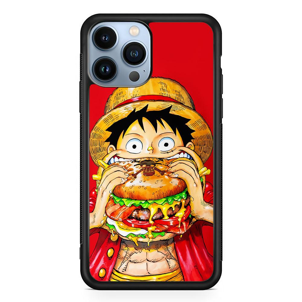 Monkey D Luffy Eating a Burger 2D Rubber Phone Case-Black-Oxvistore