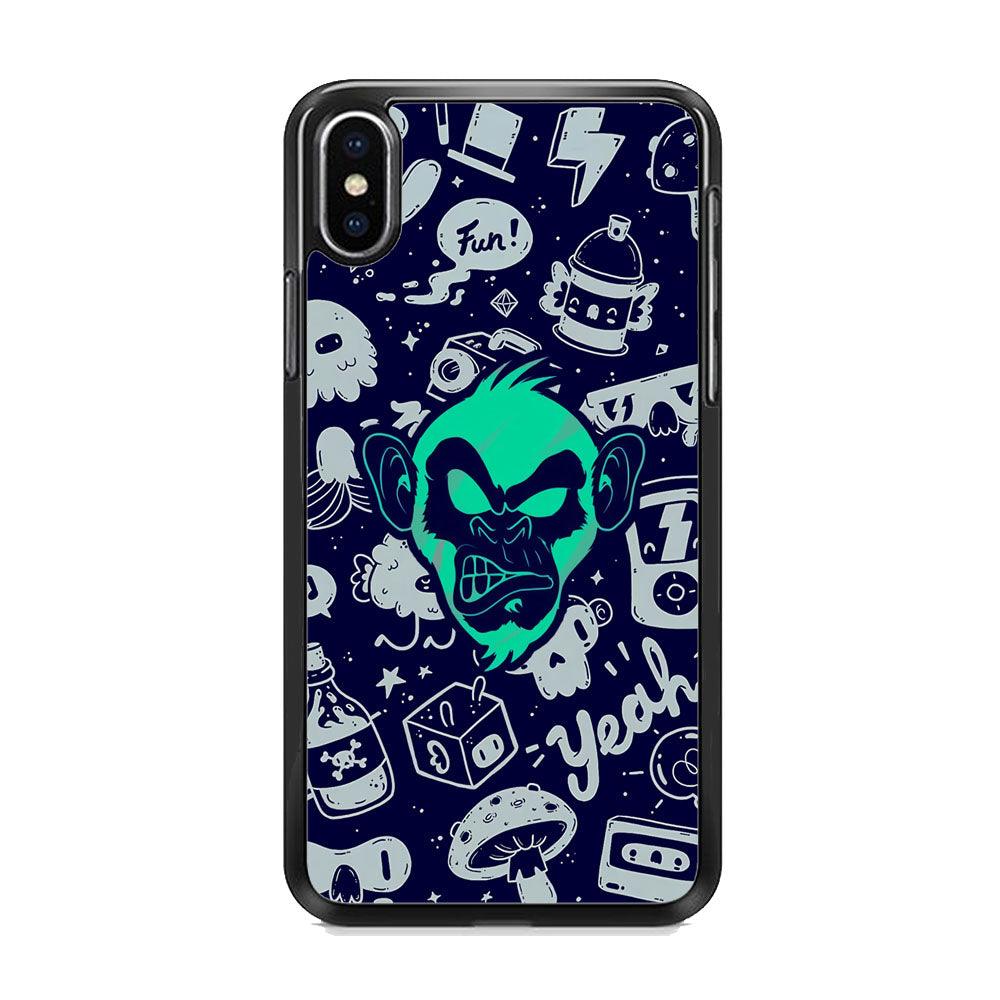 Monkey Fun Glow iPhone X Case-Rubber White (2D Case)-Oxvistore