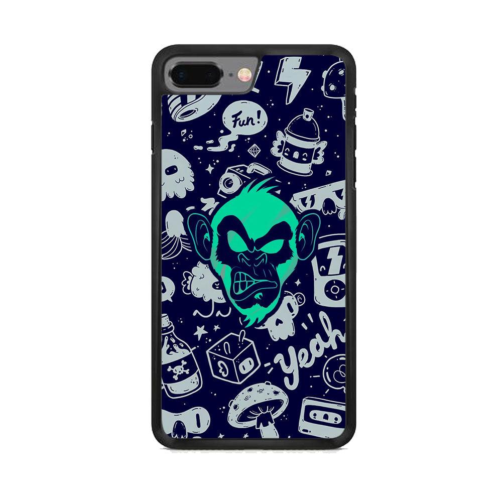 Monkey Fun Glow iPhone 7 Plus Case-Rubber Black (2D Case)-Oxvistore