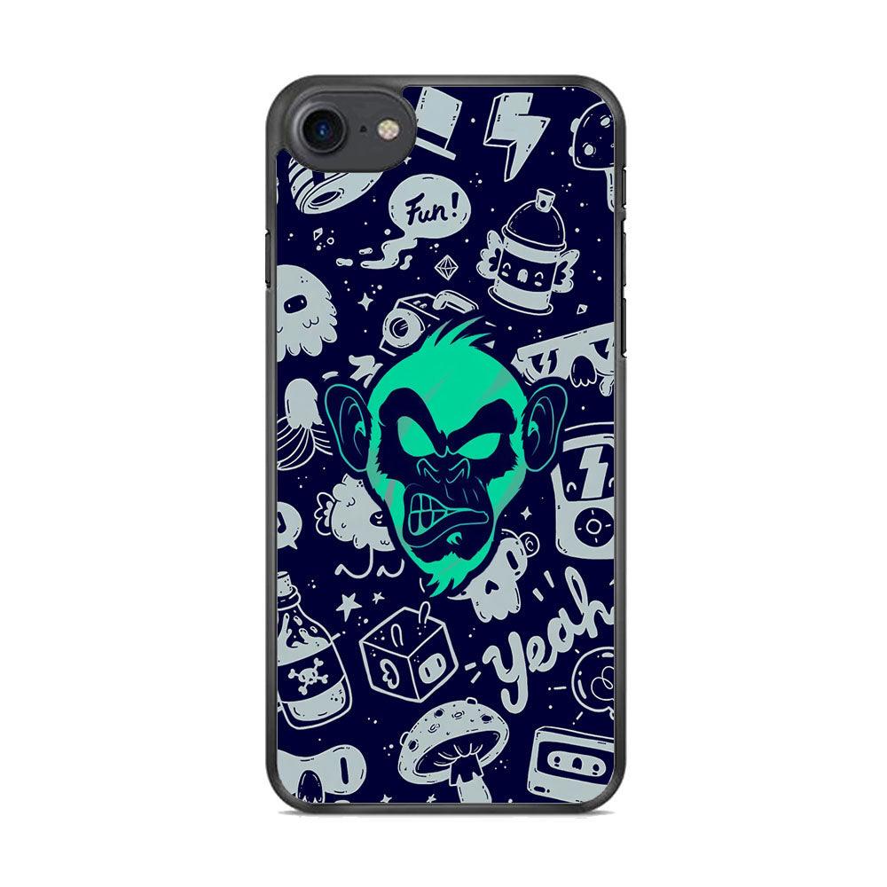 Monkey Fun Glow iPhone 8 Plus Case-Rubber Black (2D Case)-Oxvistore