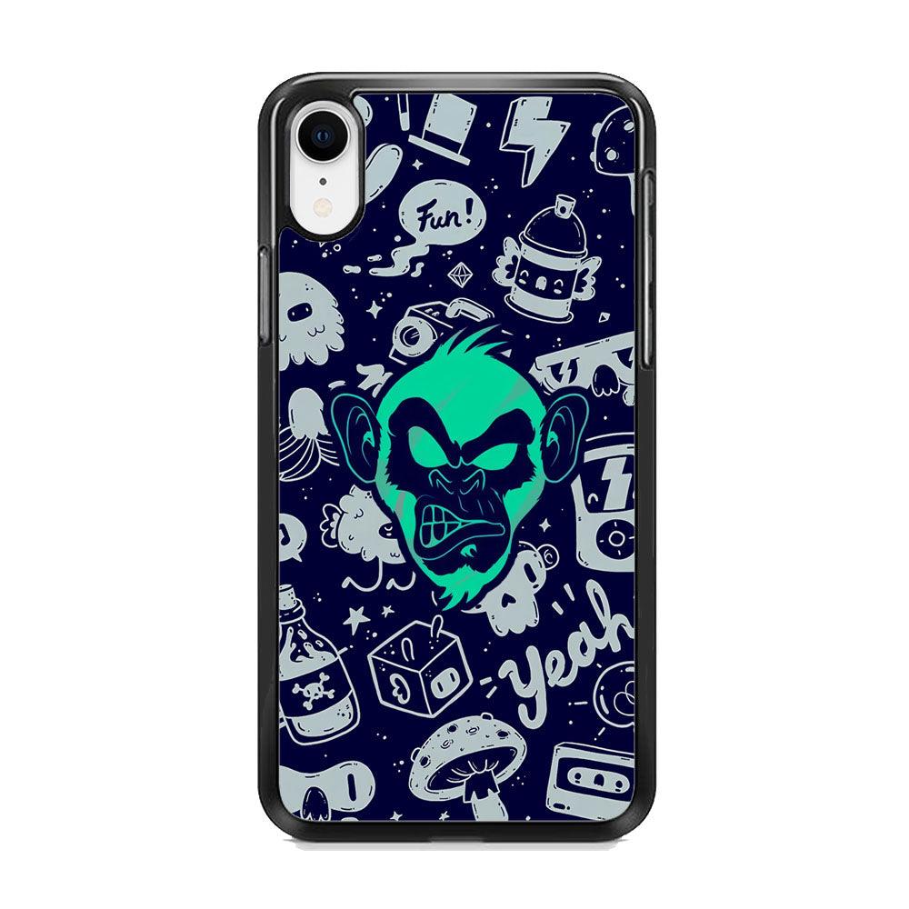 Monkey Fun Glow iPhone XR Case-Rubber White (2D Case)-Oxvistore