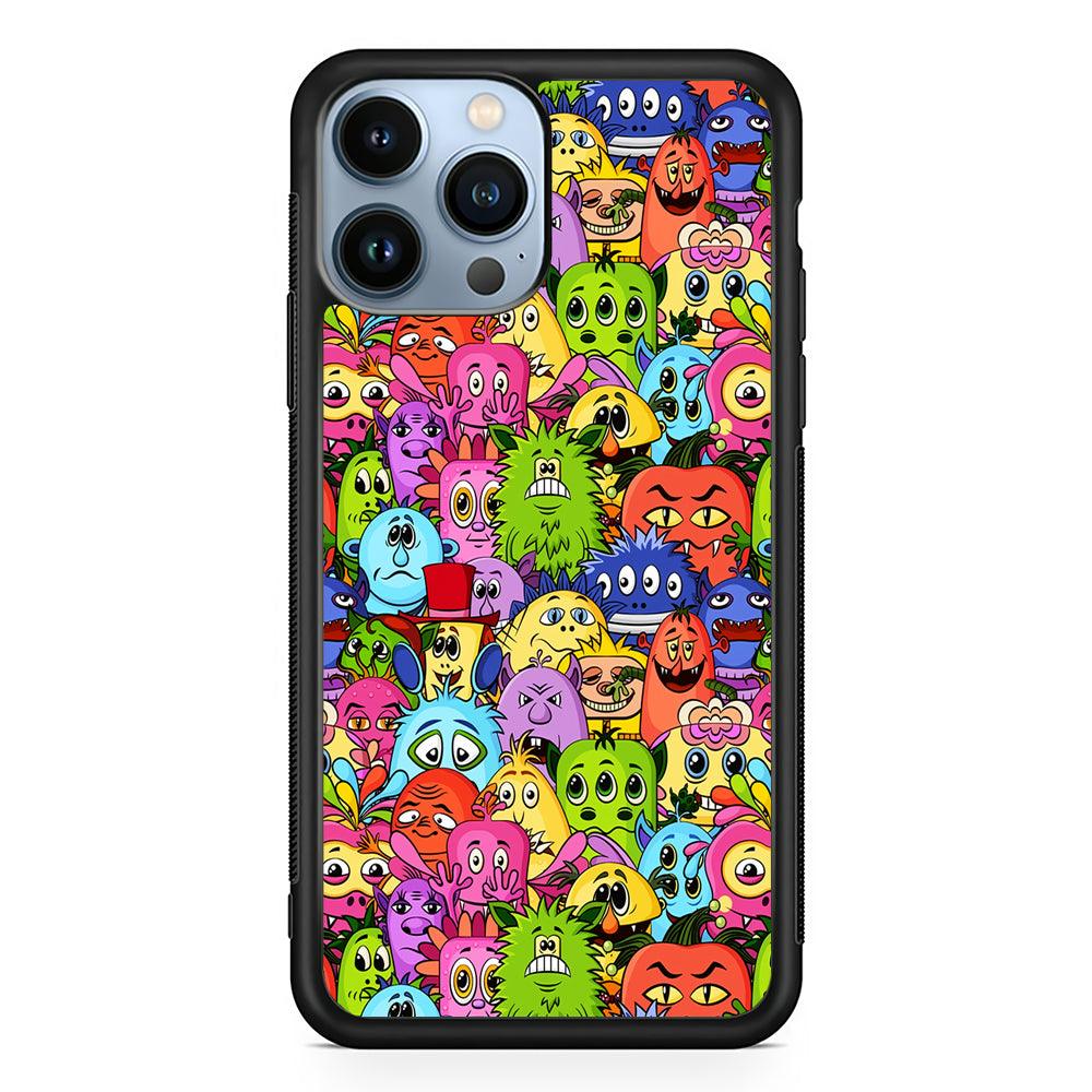 Monster Alien Cartoon Doodle 2D Rubber Phone Case-Black-Oxvistore