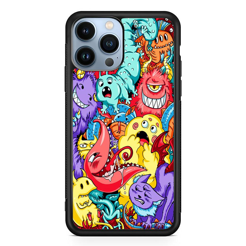Monster Party Character 2D Rubber Phone Case-Black-Oxvistore