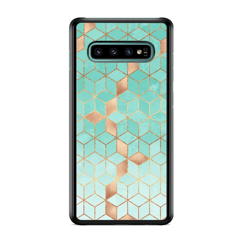 Mosaic Square Blue Phase Samsung Galaxy S10 Plus Case-Rubber Black (2D Case)-Oxvistore