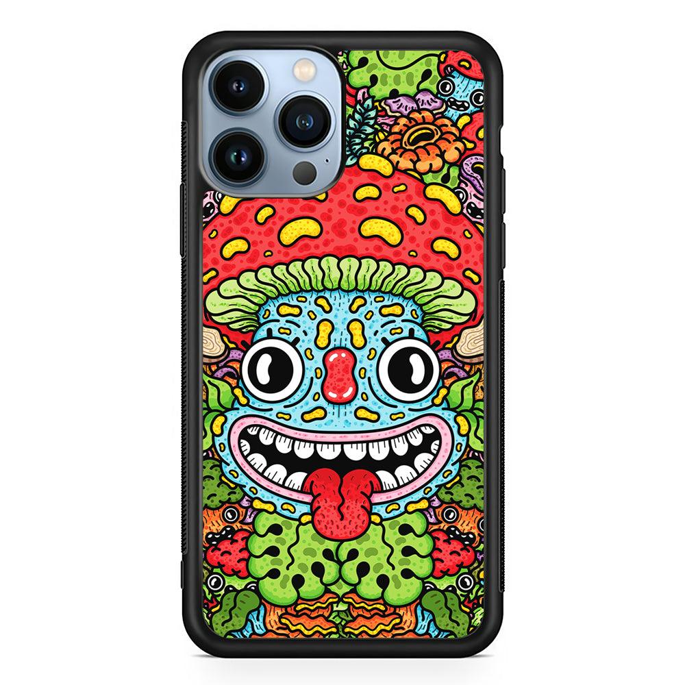 Mushroom Face Doodle 2D Rubber Phone Case-Black-Oxvistore