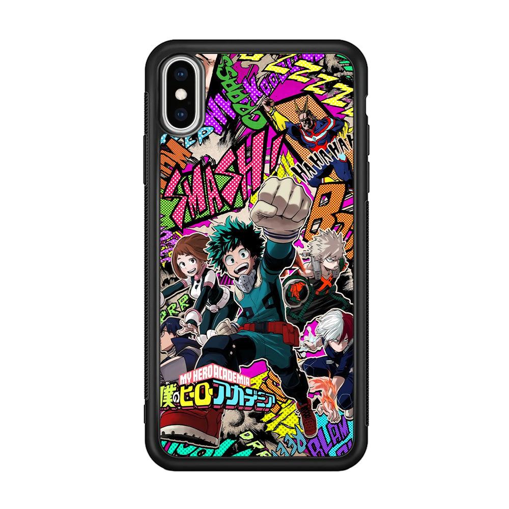 My Hero Academia Feel The Smash iPhone XS Case-Rubber Black (2D Case)-Oxvistore