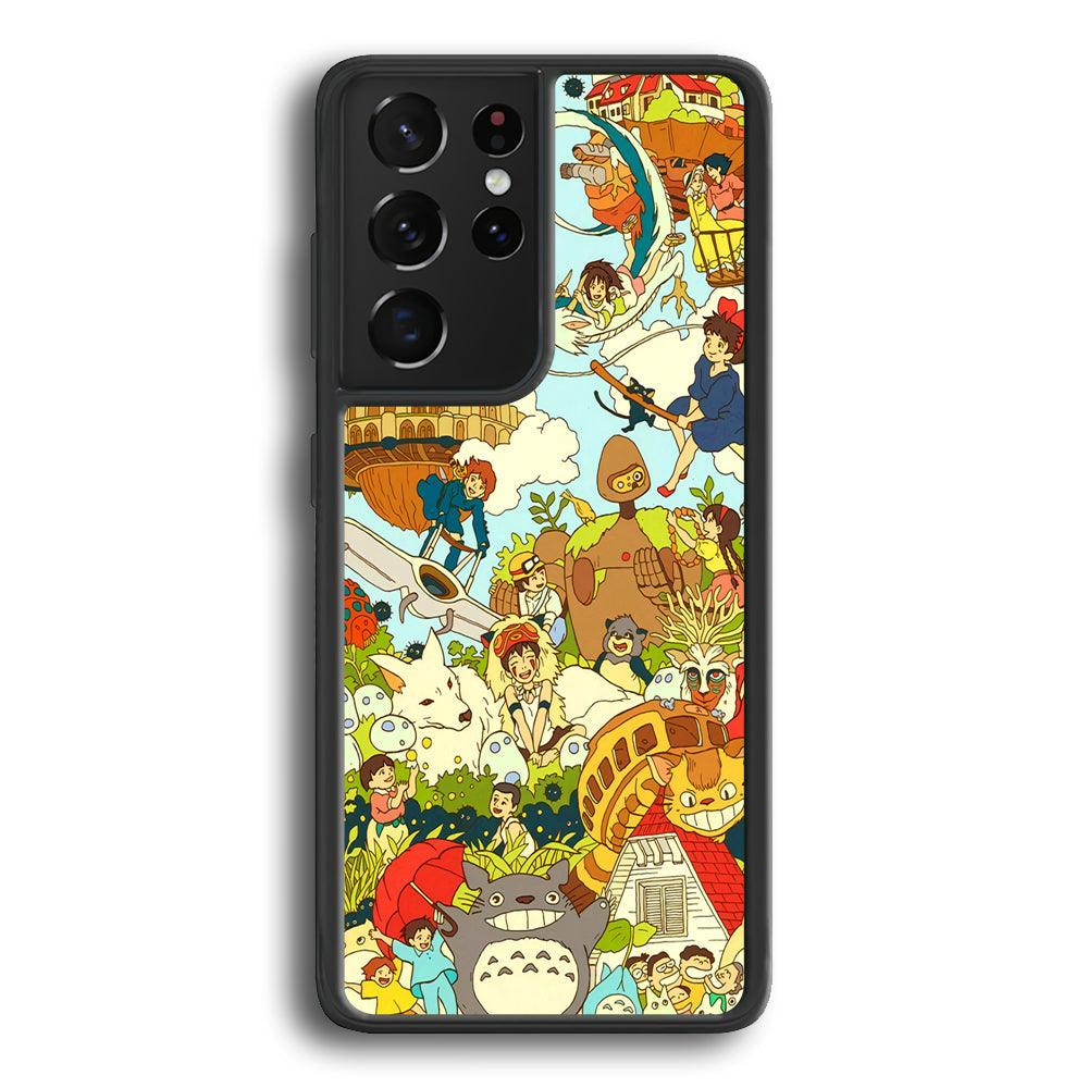 My Neighbor Totoro Family Playing Ground Samsung Galaxy S24 Ultra Case-Rubber Black (2D Case)-Oxvistore