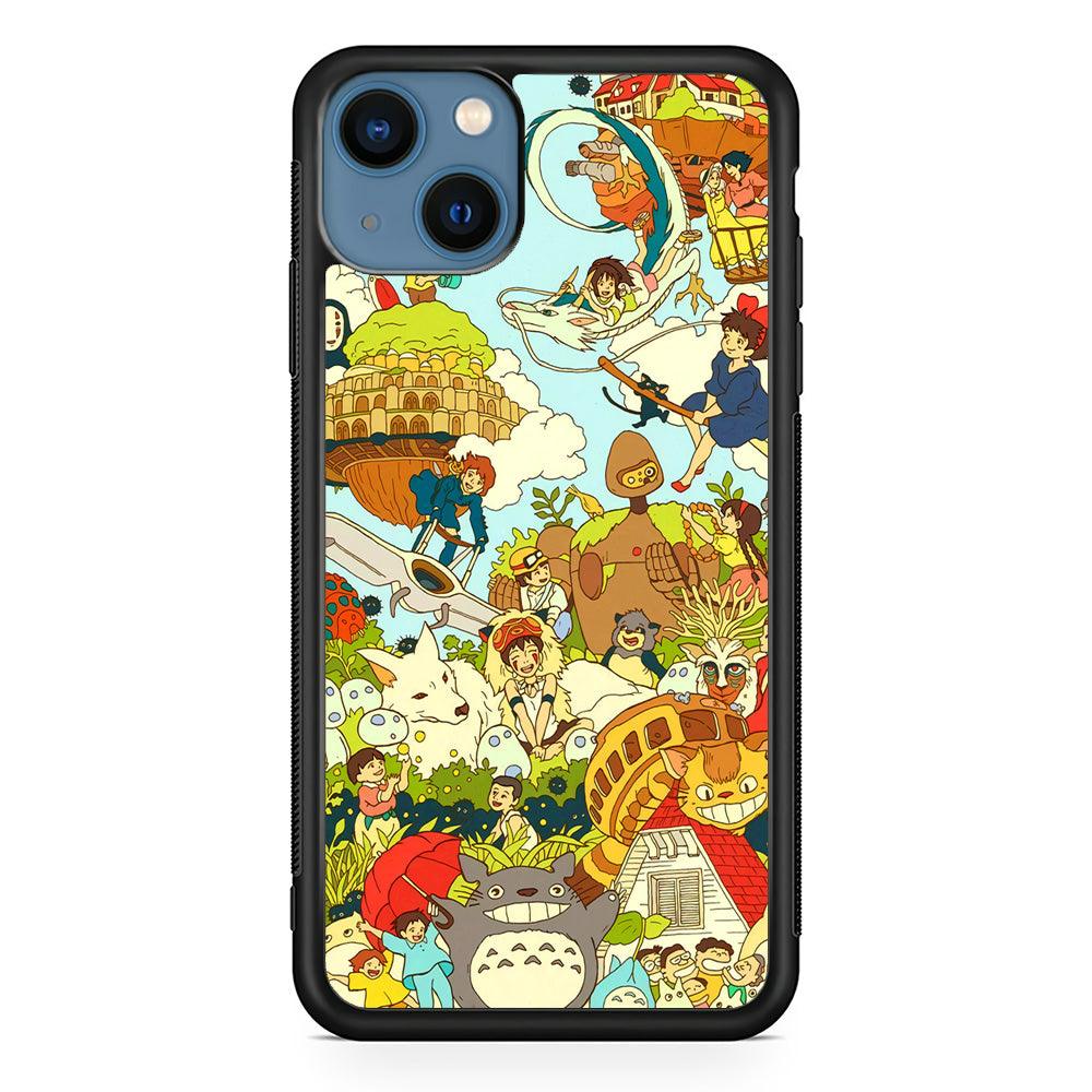 My Neighbor Totoro Family Playing Ground iPhone 14 Case-Rubber Black (2D Case)-Oxvistore