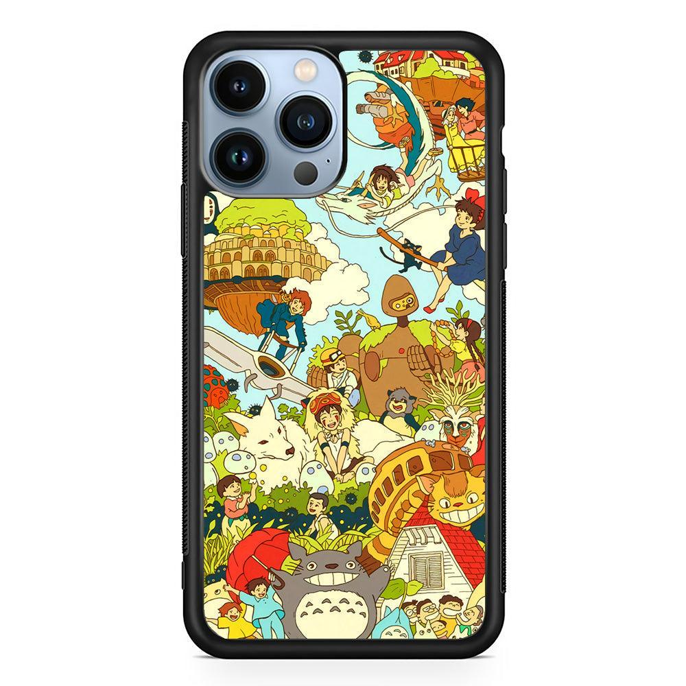 My Neighbor Totoro Family Playing Ground iPhone 14 Pro Max Case-Rubber Black (2D Case)-Oxvistore