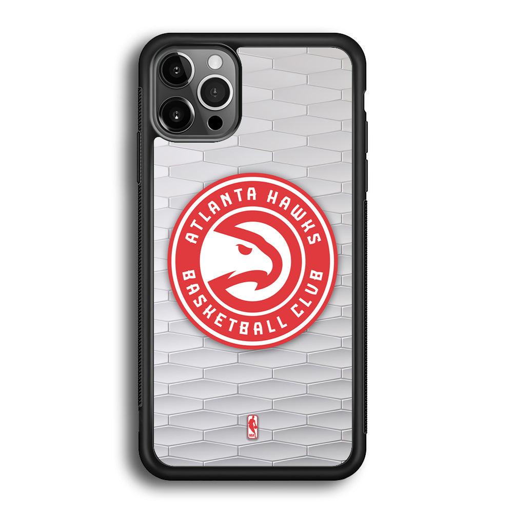 NBA Atlanta Hawks White Texture iPhone 12 Pro Case-Rubber Black (2D Case)-Oxvistore